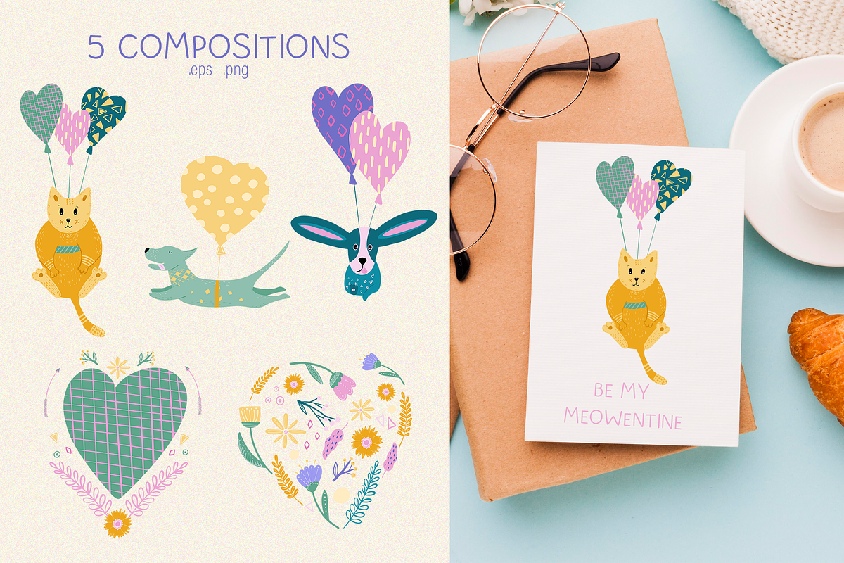 Funny Love - Hearts, Cats and Dogs, an Animal Illustration by PenguinArtStudio (Photo 4 of 10)