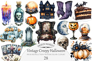 Vintage Creepy Halloween Clipart, an Illustration by Design Market (Thumbnail 1 of 4)