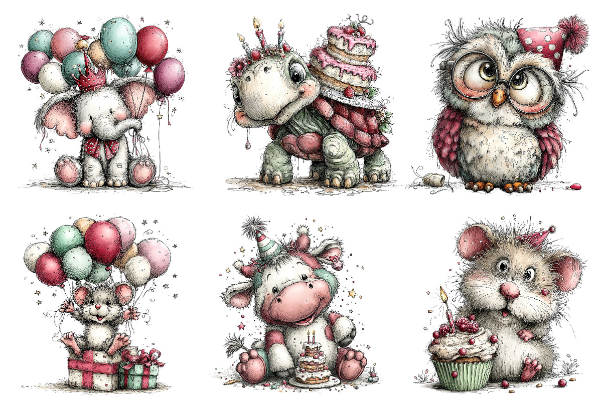 Whimsical Birthday Animals Clipart, an Illustration by Dream Creation (Photo 4 of 6)