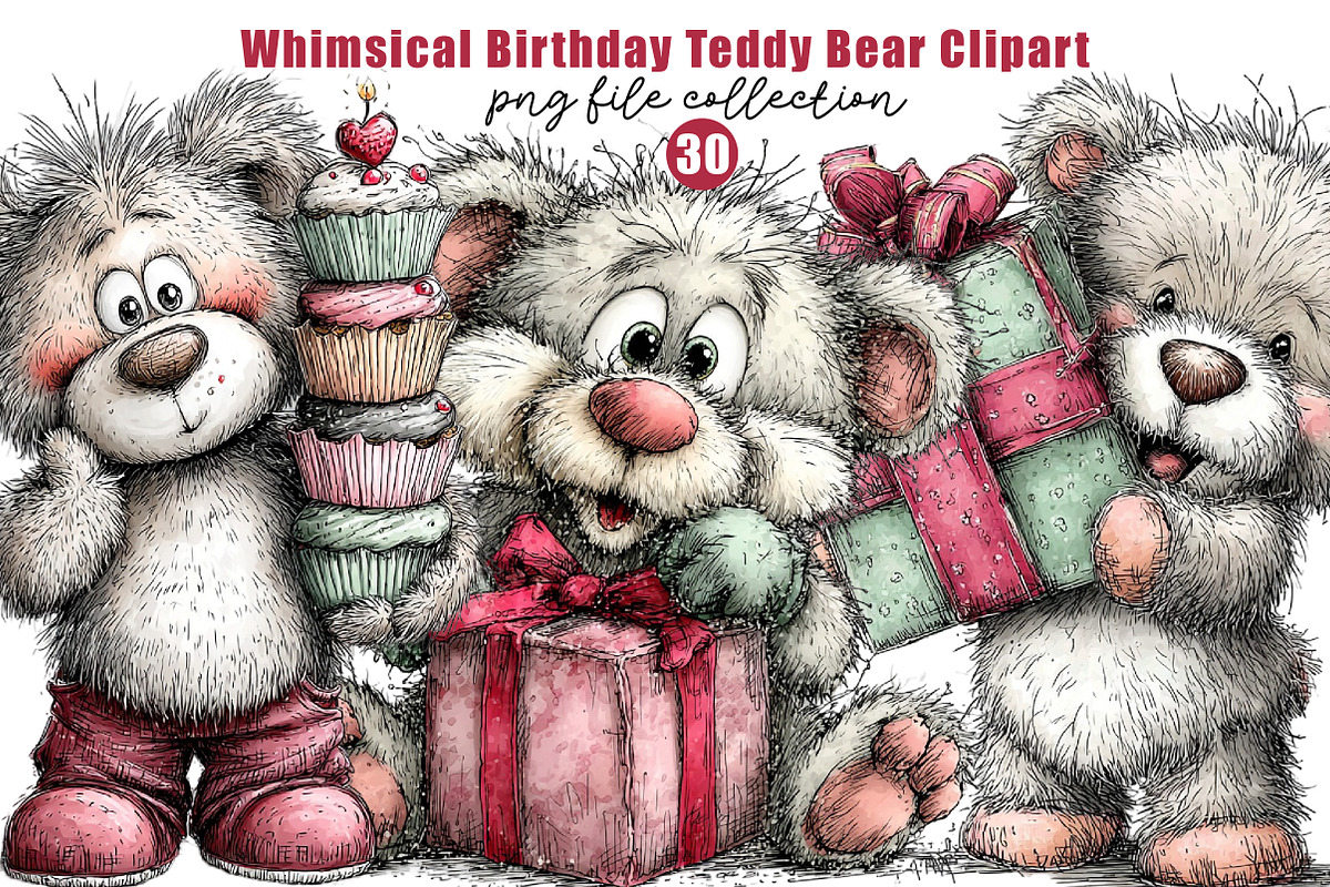 Whimsical Birthday Teddy Bear Clipar, an Illustration by Dream Creation (Photo 1 of 6)