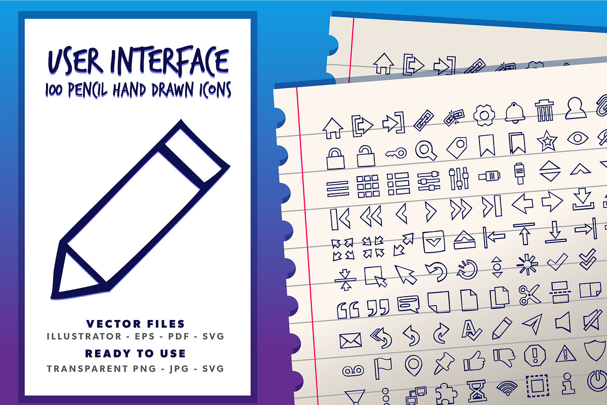 UI - 100 Pencil Hand Drawn Icons, an Icon by doghead | Creative Market