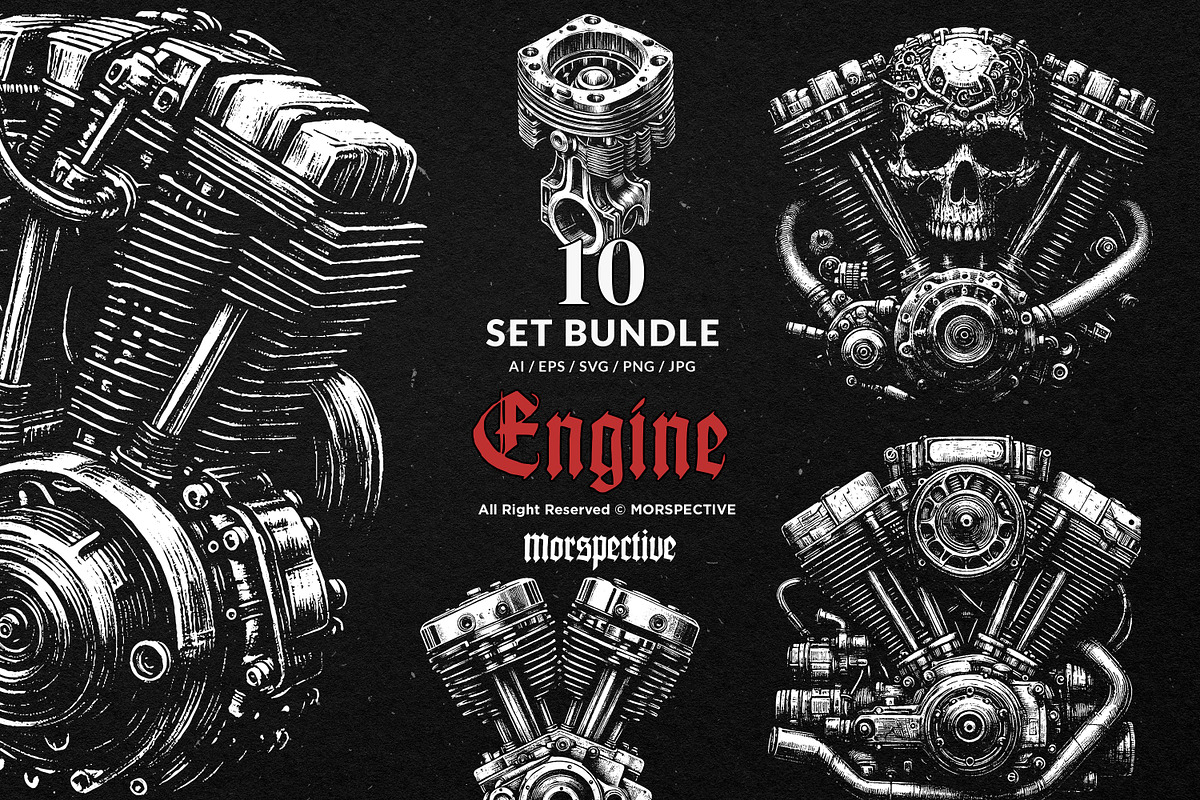 10 Bundle Dark Art Engine Skull, an Illustration by Morspective (Photo 1 of 7)
