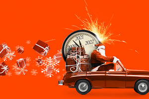 Santa claus countdown on car stock photo containing 2021 and car