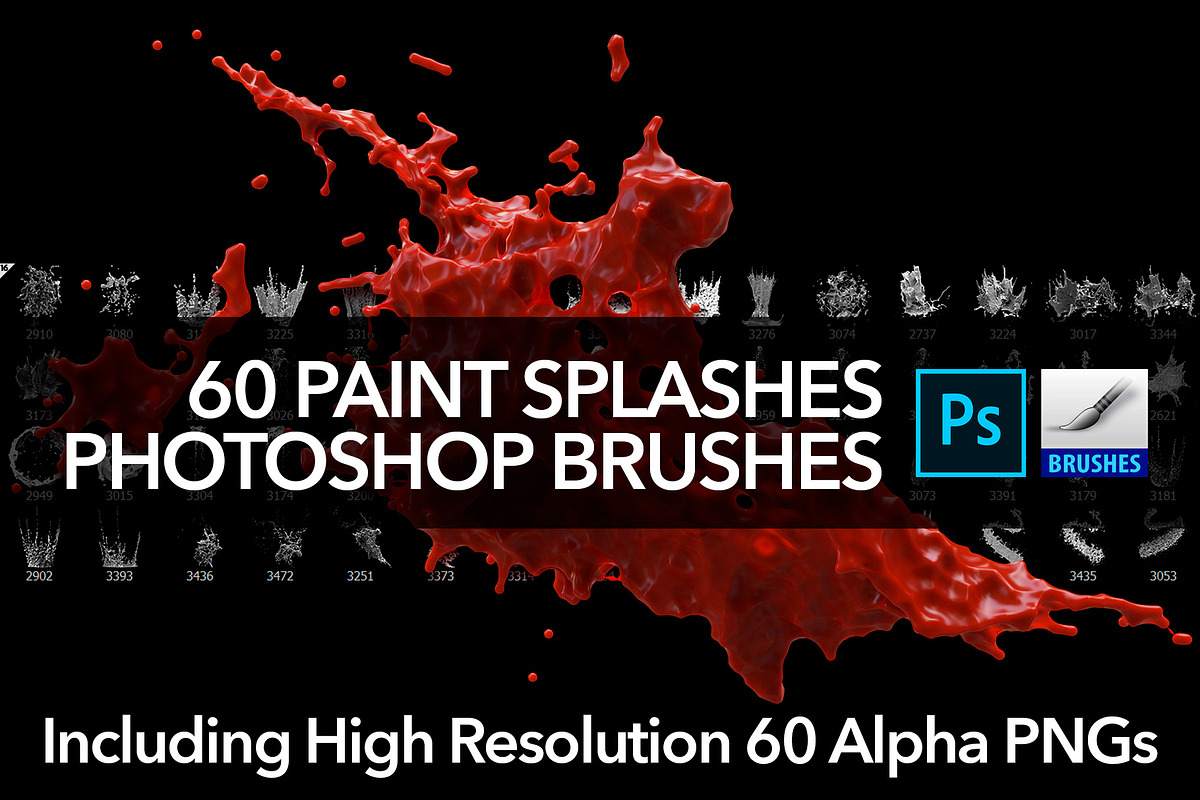 60 Paint Splash Brushes for PS, a Brush Add-On by Creative Graphics (Photo 1 of 10)