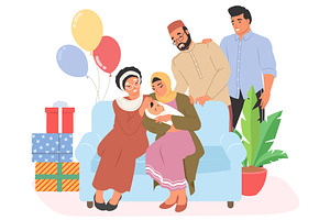 A Muslim family gathers joyfully on, an Object Illustration by SiberianArt