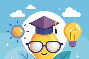 lightbulb character graduation cap, an Education Illustration by SouravDesign (Thumbnail 3 of 3)
