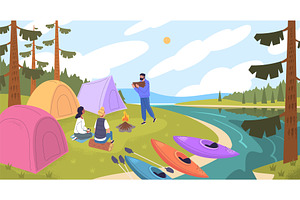 People kayak camping. Man woman rest, a Sport Illustration by Stock-Smart-Start