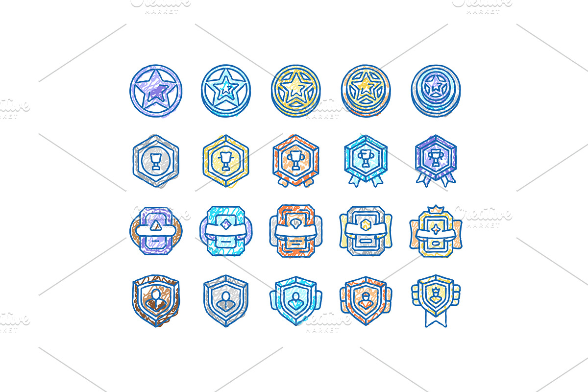Game Progress Award And Medal Icons, an Object Illustration by pikepicture