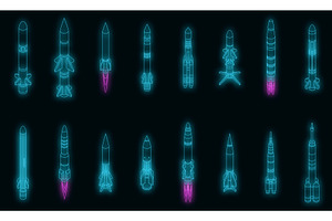 Missile attack icons set vector neon, a Technology Illustration by Ylivdesign