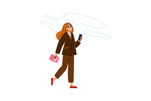 Businesswoman walking and using, a Person Illustration by pikepicture