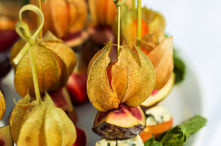 Canapes with physalis fig cheese a featuring appetizer, banquet, and berry
