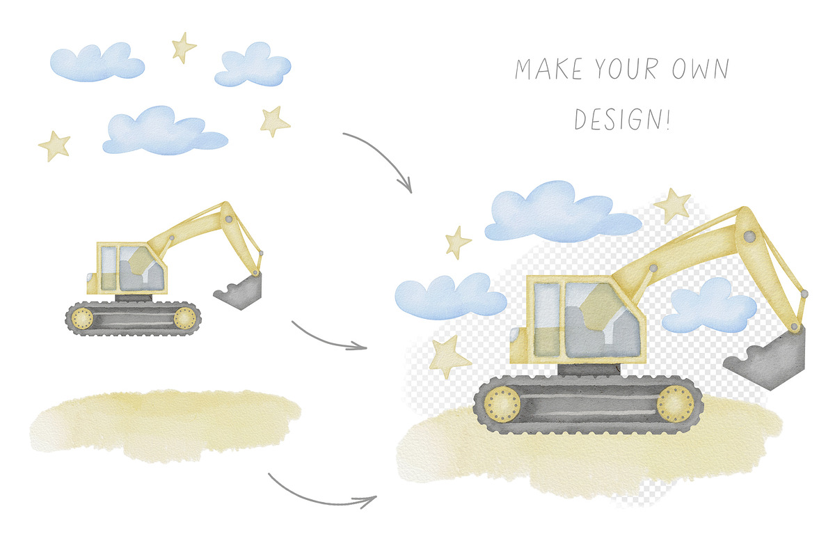 Construction Trucks watercolor set, a Transportation Illustration by Alisles (Photo 5 of 16)