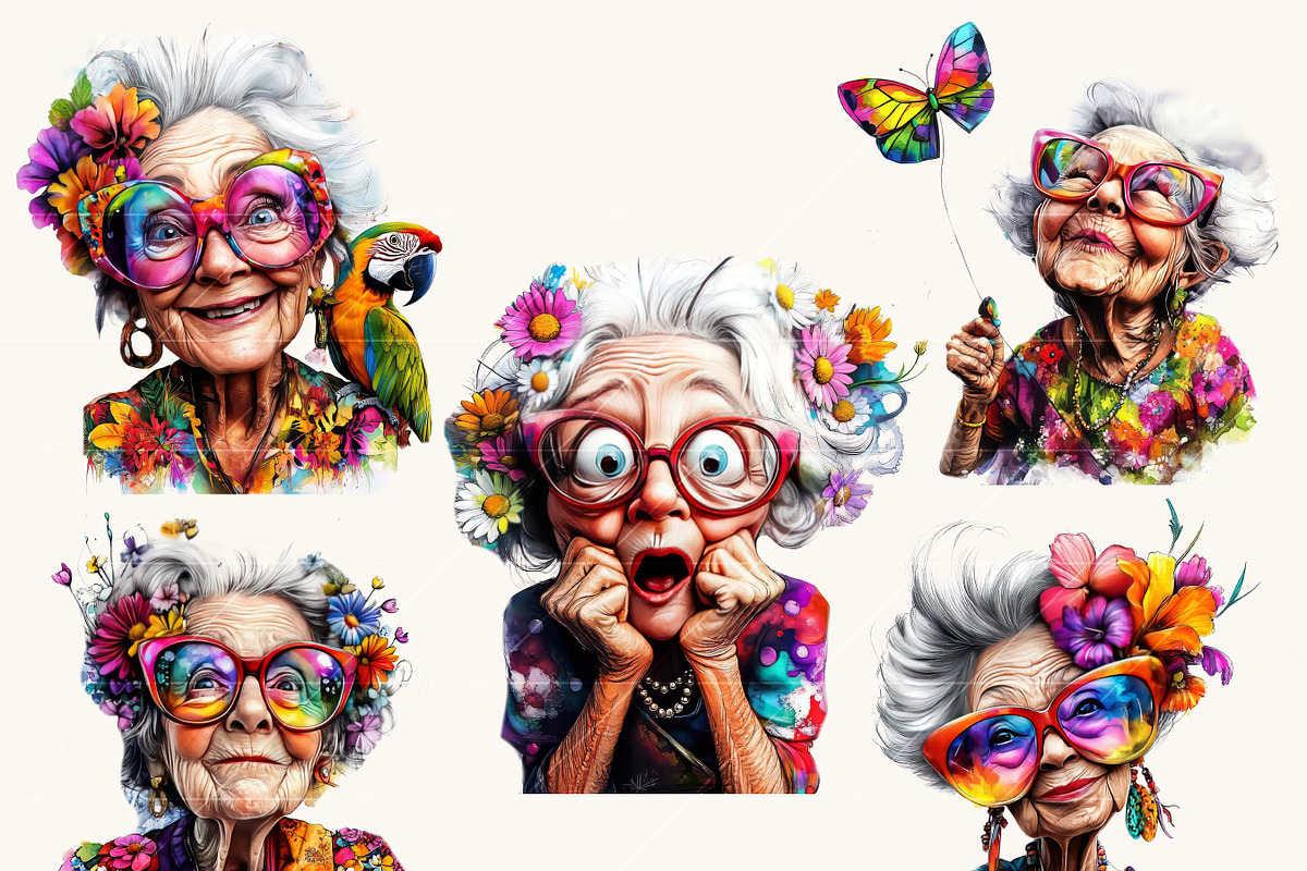 Watercolor Old Lady Quirky Clipart, a Person Illustration by BusyDaydesign (Photo 3 of 8)
