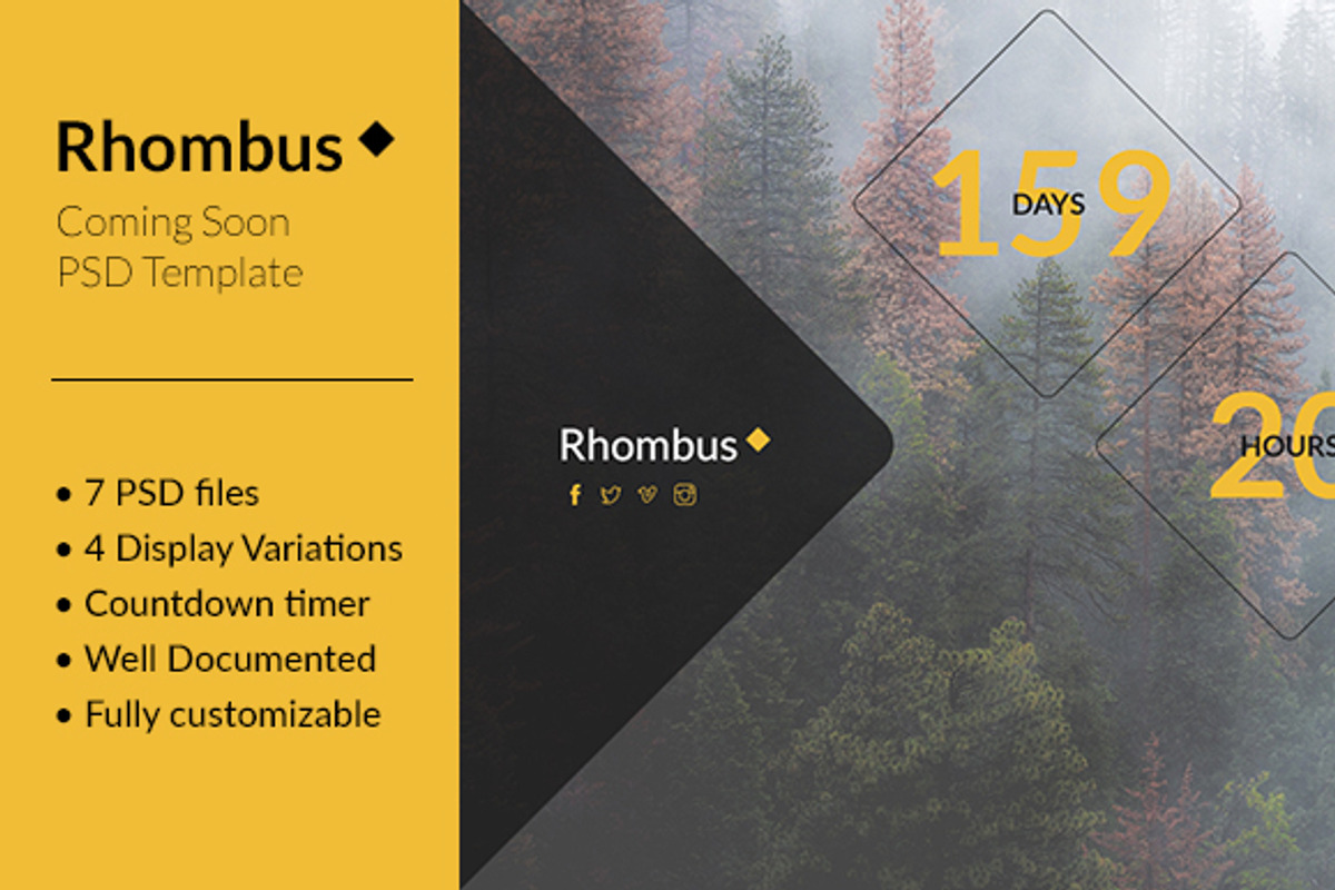 Rhombus Coming Soon PSD Template, a Websites & App Template by Viktor (Photo 1 of 8)
