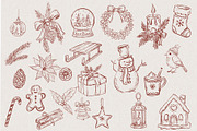 Burgundy Vintage Christmas Line Art, a Decorative Illustration by AlenaVlasko stock Market (Thumbnail 6 of 7)
