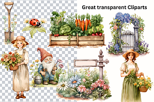 Cottage Garden Watercolor Clipart