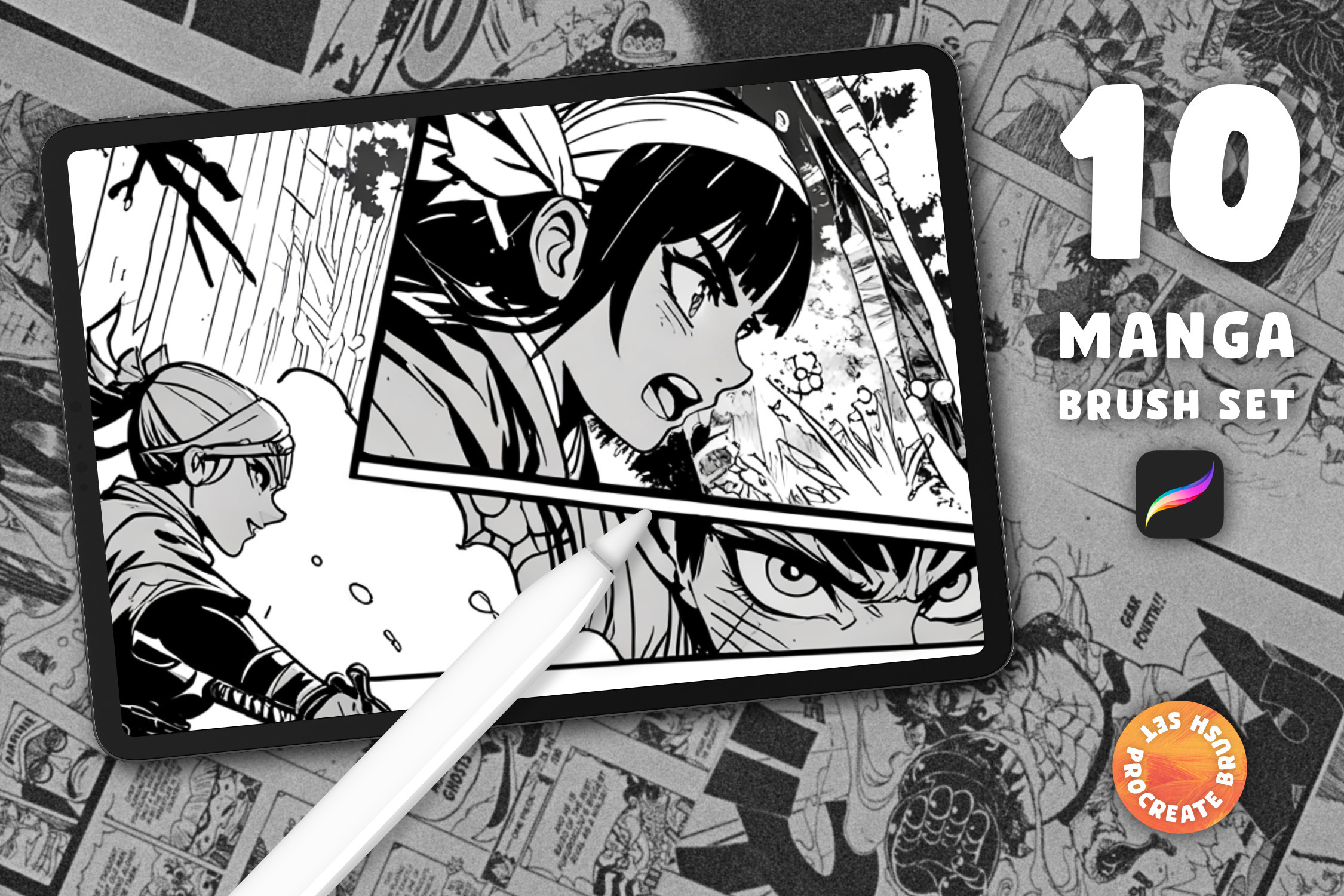 10 Manga Comic Procreate Brush Set, a Brush Add-On by itefan Studio