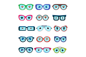 Glasses With Eyes Vector Cartoon Eyeglass Frame Or Sunglasses In Shapes And Accessories For Hipsters Fashion Optical Framing Spectacles Eyesight View 