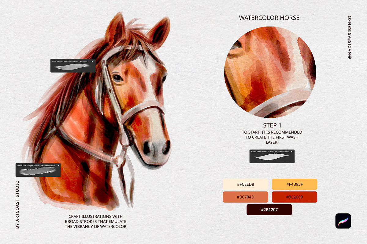Watercolor Procreate Retro Brushes, a Brush Add-On by Spasibenko Art (Photo 6 of 12)
