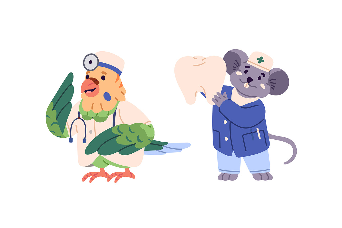 Cute animals doctors set, an Animal Illustration by PaperTrident (Photo 5 of 6)