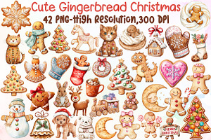 Cute Gingerbread Christmas Clipart, an Illustration by Sublimation Artist