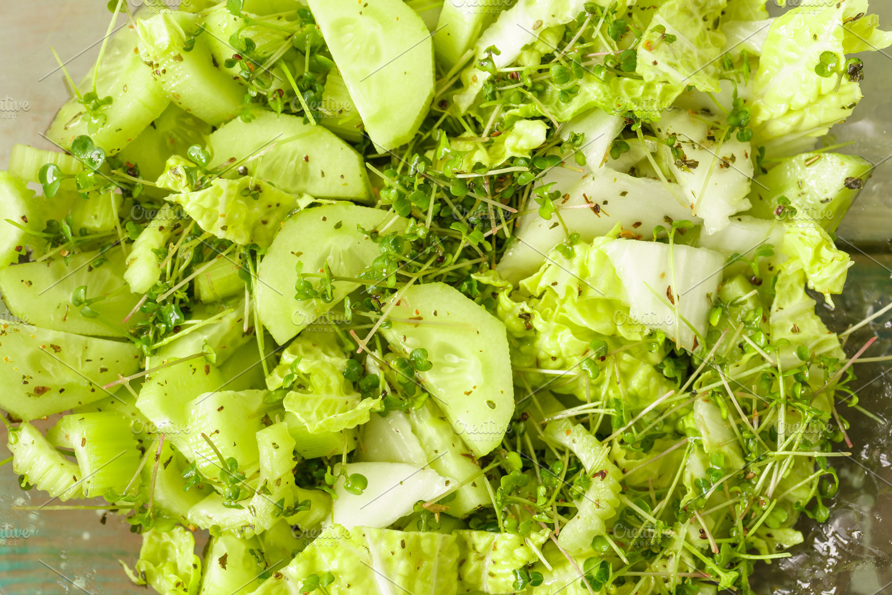 Fresh green salad with microgreens and vegetable mix. Healthy food and vegetari, a Food & Drink Photo by Eugene_Photo