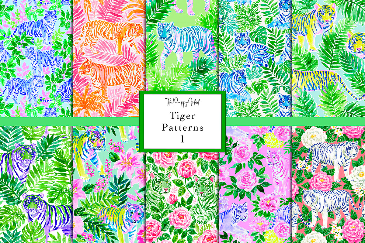 Seamless Colourful Tiger Patterns, a Pattern Graphic by The Preppy Artist (Photo 1 of 11)