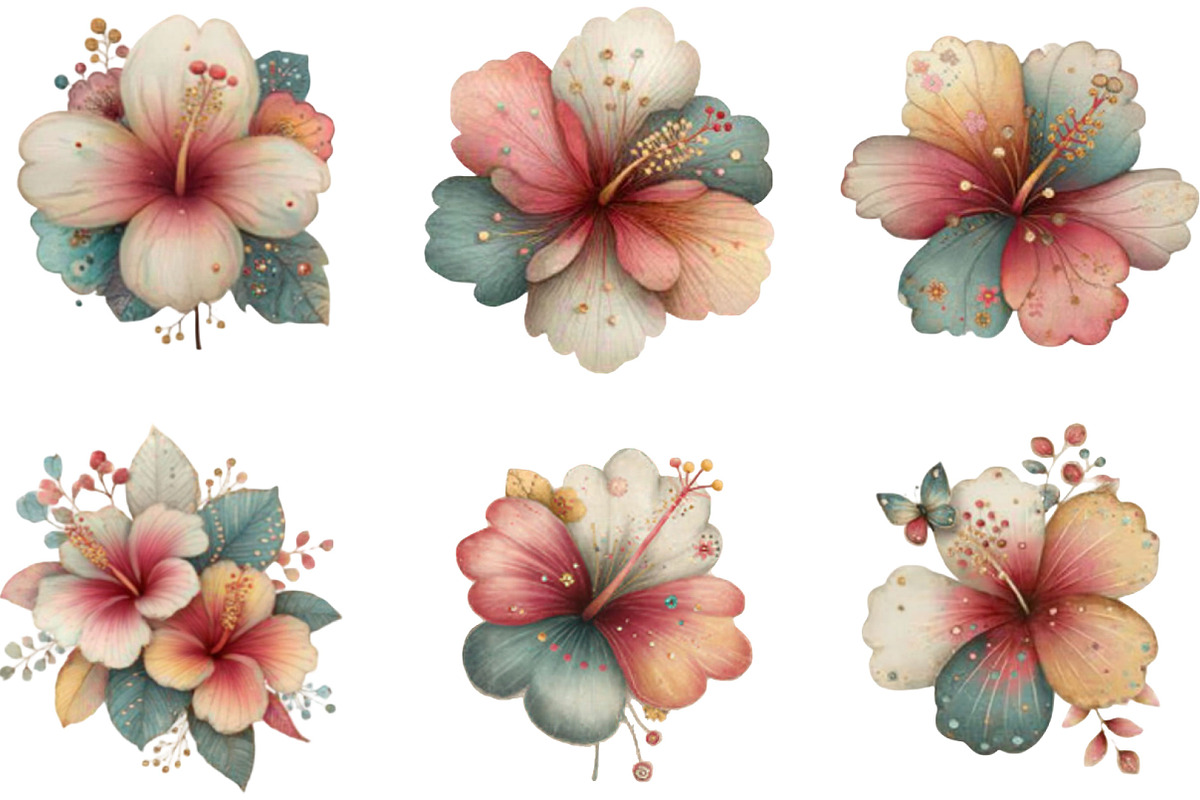Whimsical Summer Hibiscus Clipart, an Illustration by Designking (Photo 5 of 10)