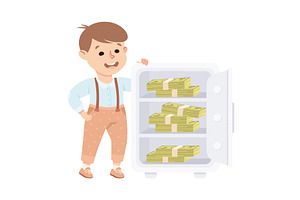 Happy Rich Boy Millionaire Standing, a Person Illustration by TopVectors