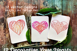 12 Decorative Love Hearts