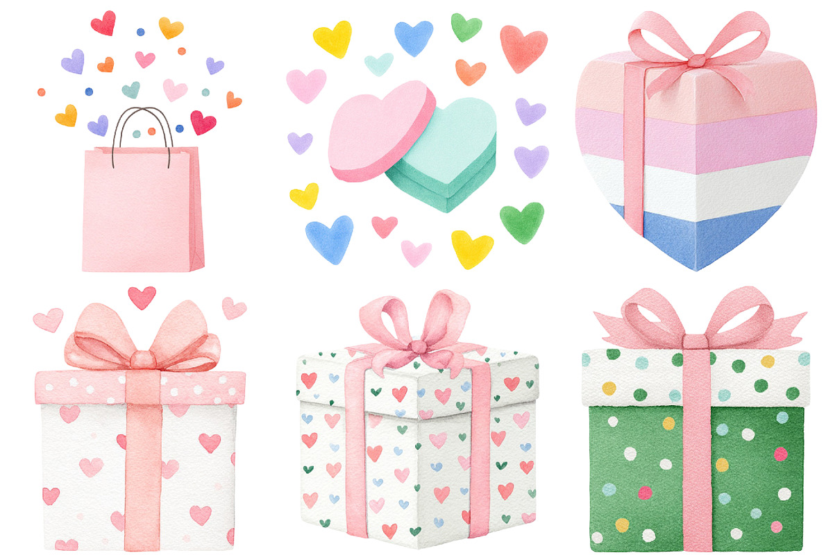 Watercolor Valentine Gift Clipart, an Illustration by Craft Nest (Photo 4 of 10)