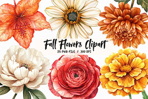 Fall Flowers Clipart, an Illustration by Libby Wishes