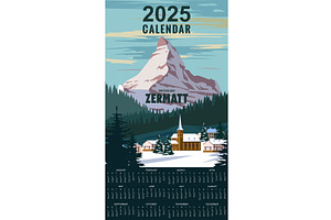 2025 Calendar Monthly Zermatt Ski