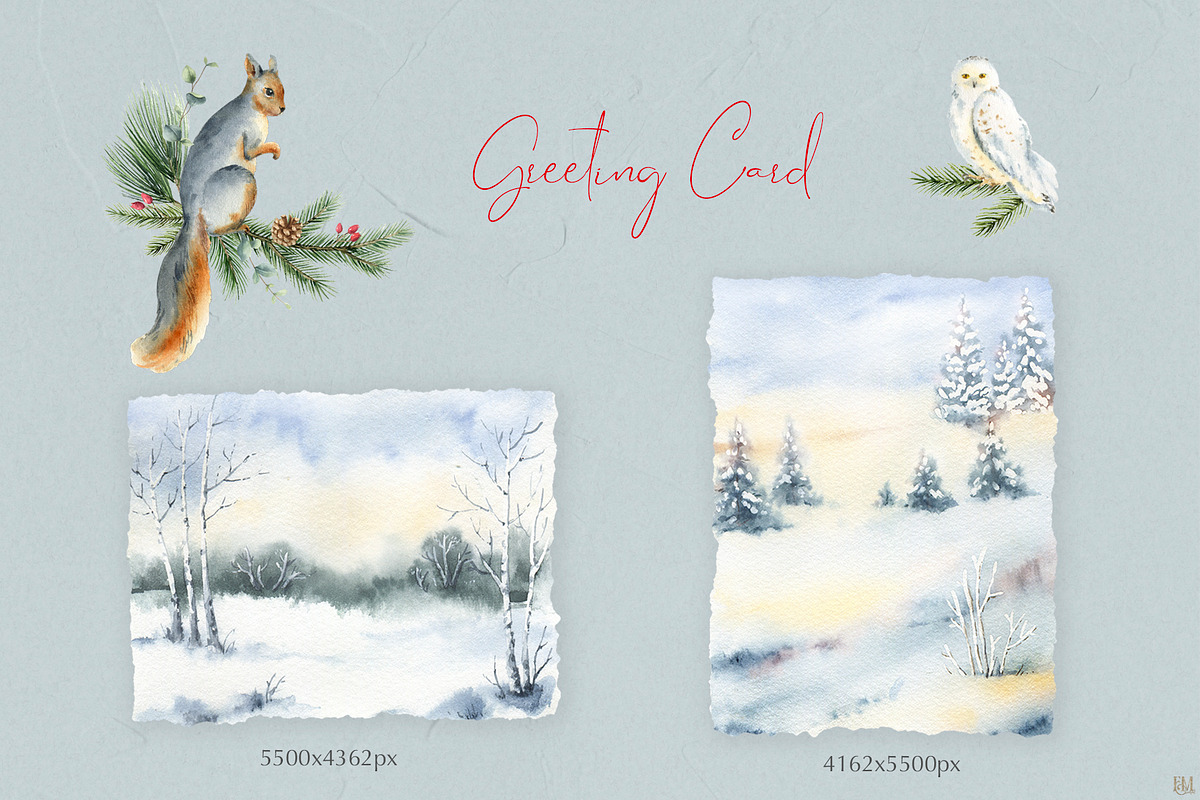 Christmas time 2. Watercolor clipart, an Animal Illustration by Elena Medvedeva (Photo 5 of 10)