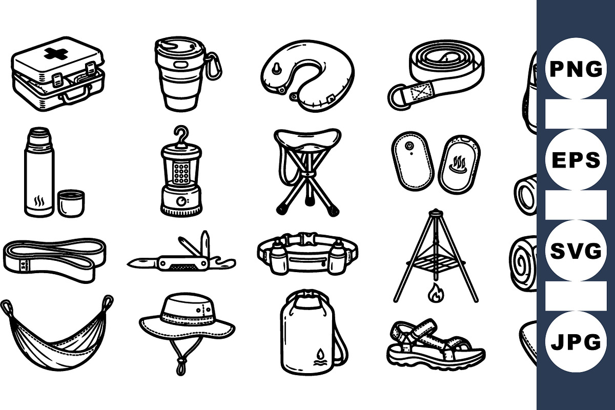 Outdoor Camping Gear Clipart Set, an Illustration by designvectx (Photo 1 of 3)