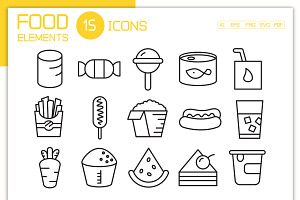 Food Icons Line Illustrations, an Outline Icon by Designfour