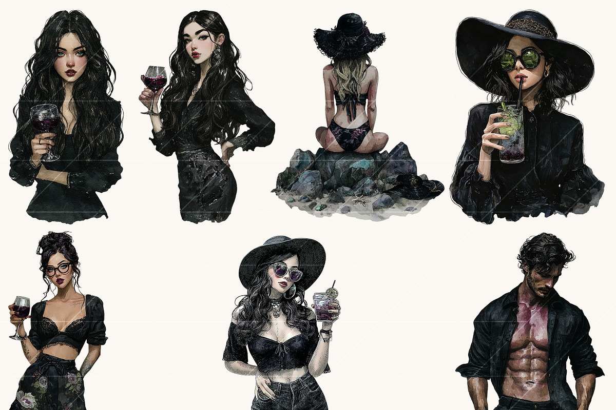 Watercolor Gothic Summer Clipart, a Seasonal Illustration by BusyDaydesign (Photo 5 of 9)