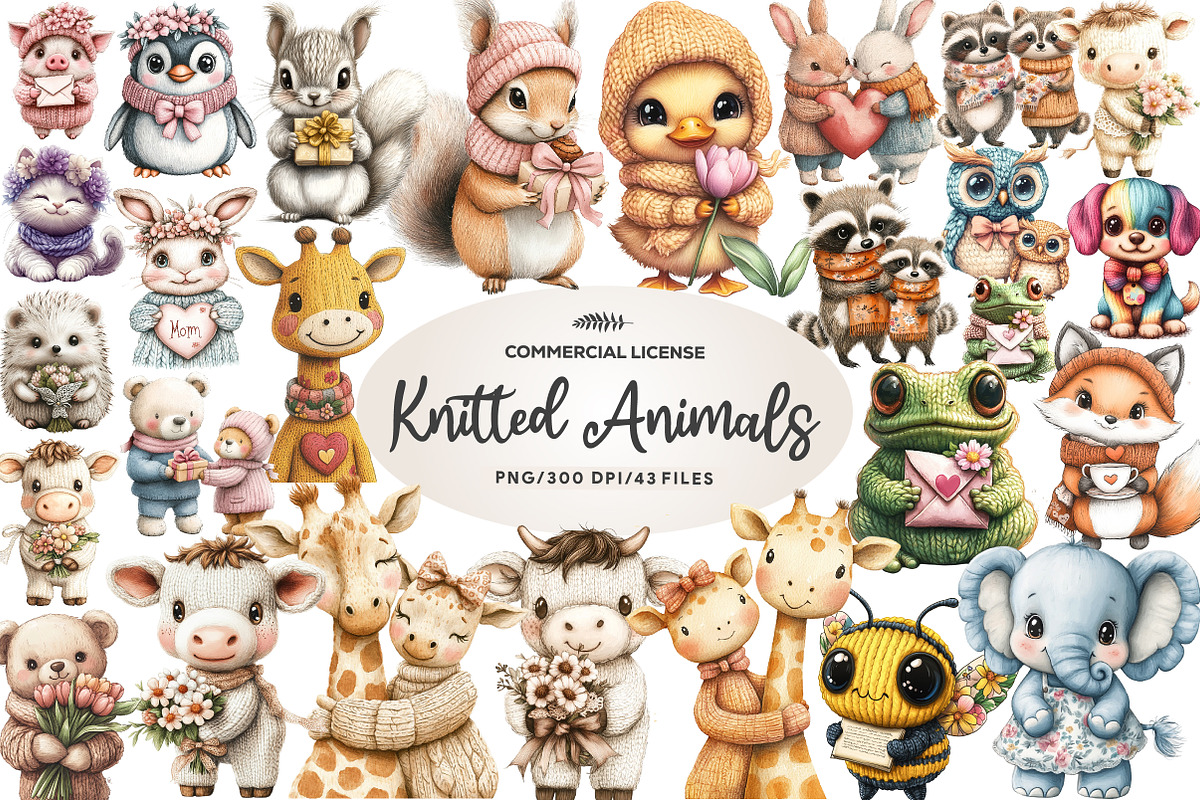 Kawaii Knitted Animals Mother's Day, an Illustration by CreationArt (Photo 1 of 5)