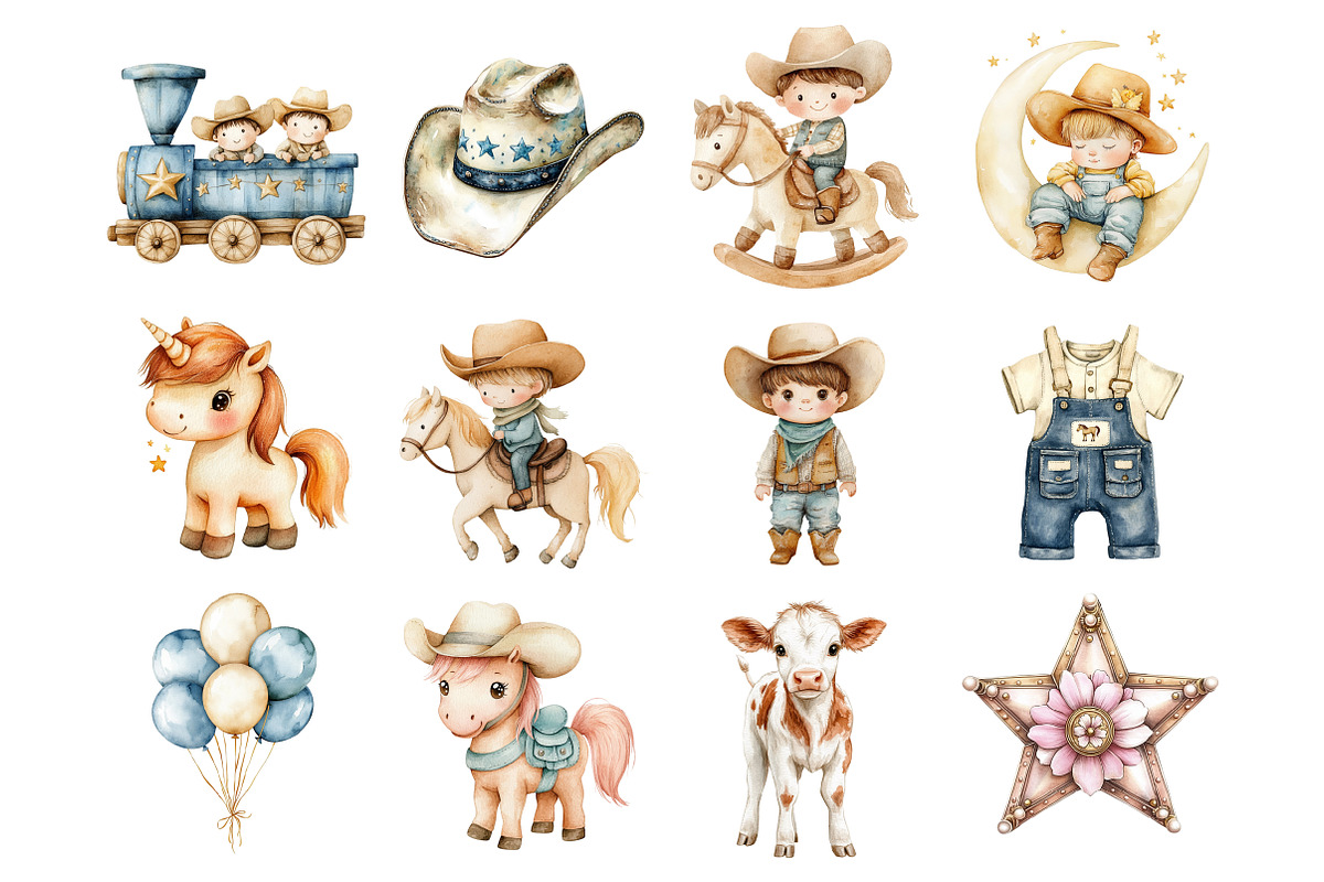 Watercolor Baby Cowboy Boot Clipart, a Seasonal Illustration by Design Market (Photo 2 of 8)