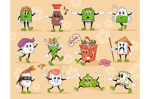 Cartoon Sushi Rolls Characters