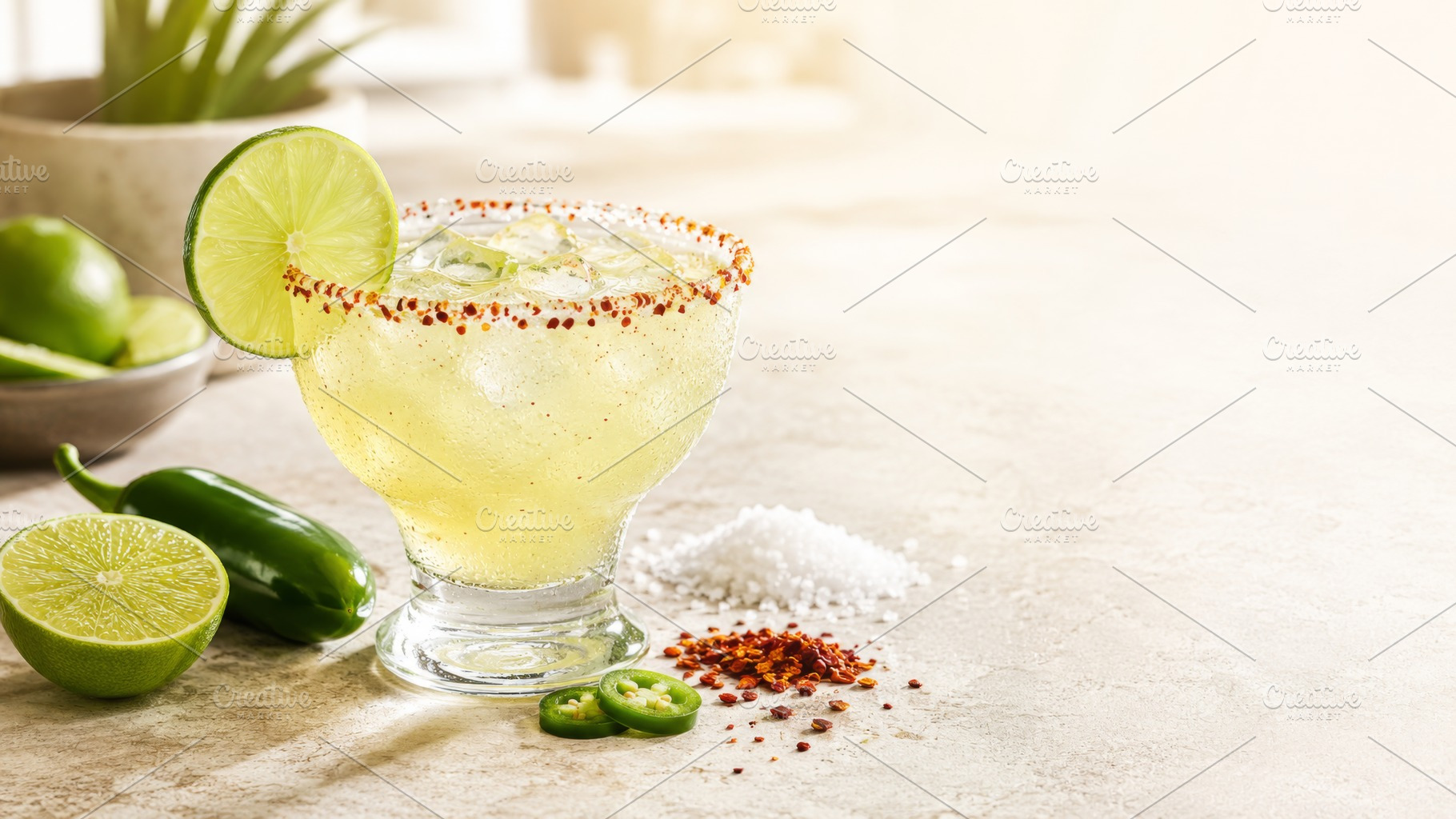 Spicy hot margarita with lime and ch, a Photo by Dvoevnore photos