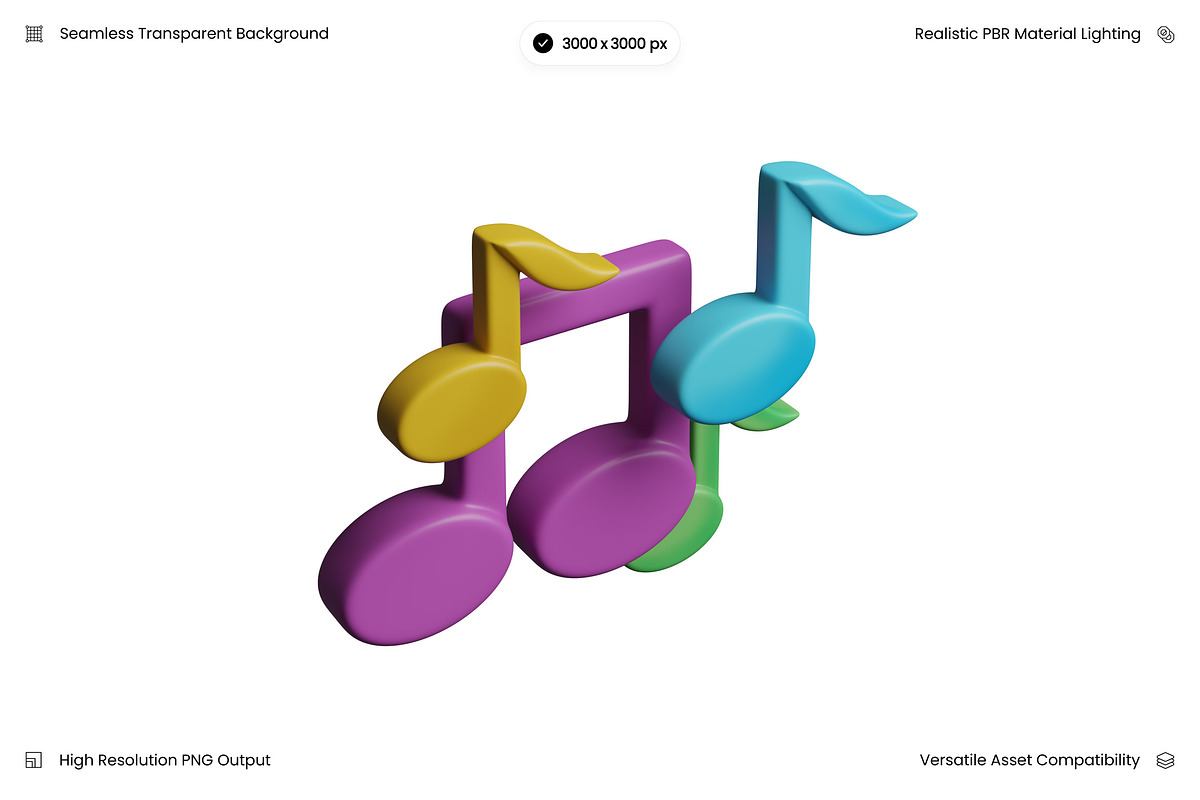 Colorful Connected Musical Notes 3D, an Object 3D Model by Wencory (Photo 3 of 3)