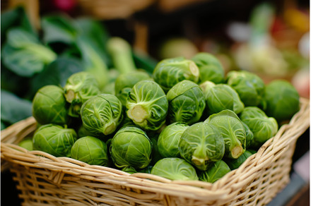 Fresh brussels sprouts in market, a Food & Drink Photo by Ylivdesign