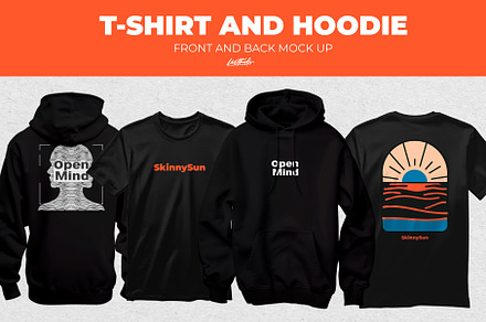 Black T-shirt and Hoodie Mock up, a Merchandise Mockup by Lostkids