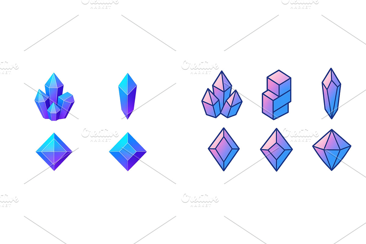 Colorful geometric crystals arranged, an Illustration by ZinetroN
