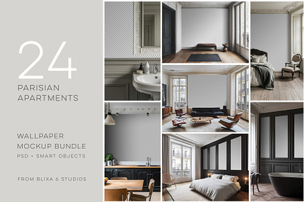 24 Parisian Wallpaper Mockup Bundle, a Household Mockup by Blixa 6 Studios