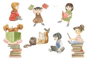 Children and books, watercolor set, an Education Illustration by Love Watercolor Store (Thumbnail 3 of 10)