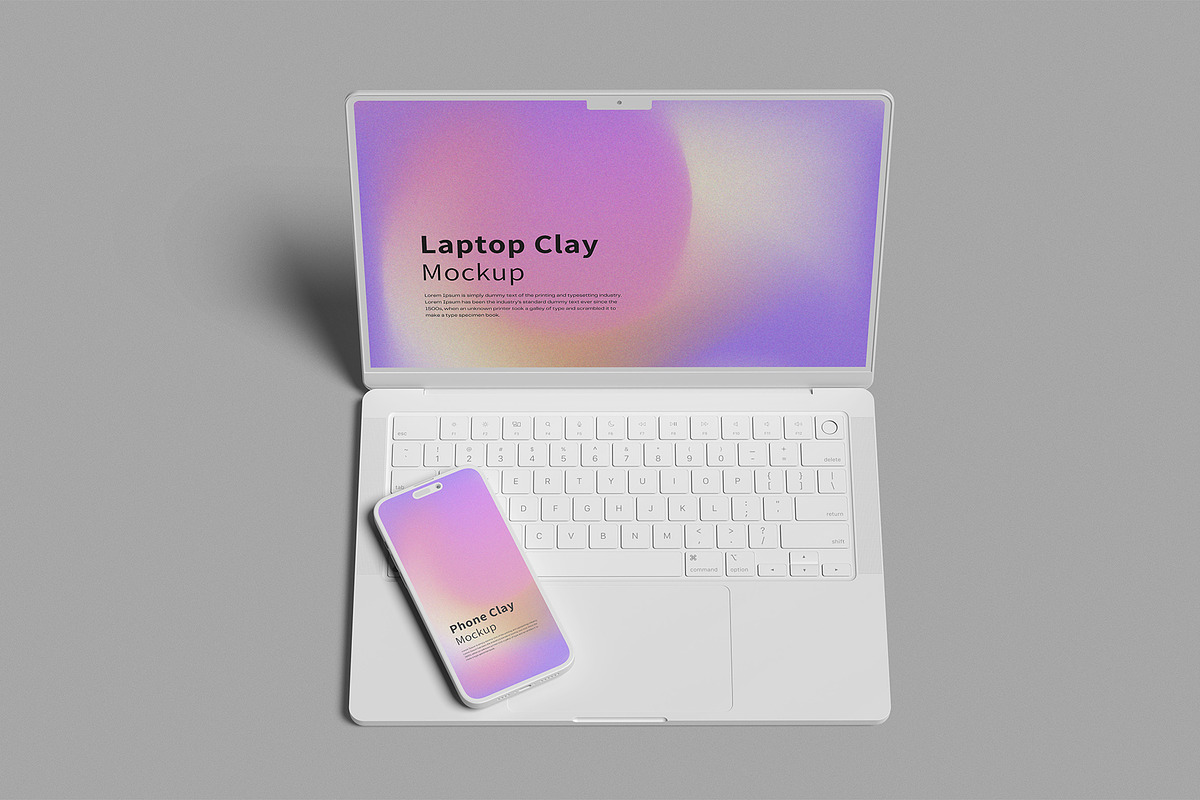 Laptop & Phone Clay Mockup, a Device Mockup by graphictime (Photo 3 of 10)