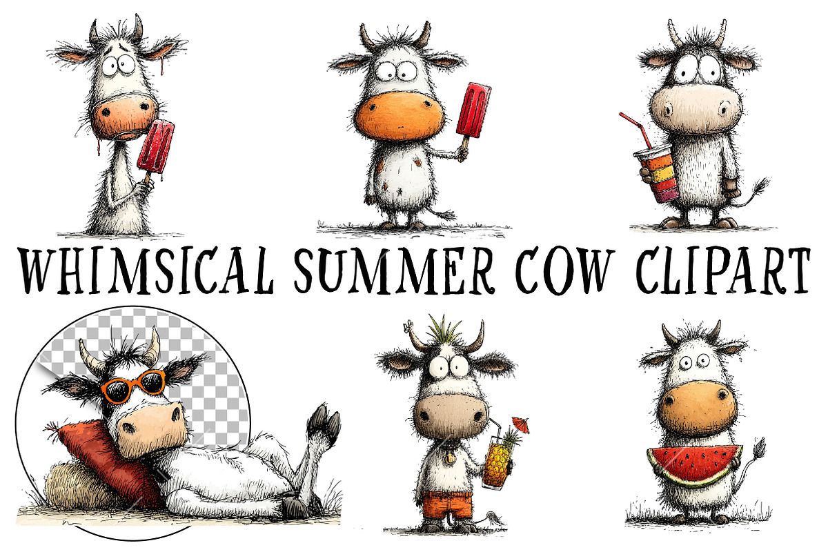 Whimsical Summer Cow Clipart, an Illustration by OK Design (Photo 2 of 6)