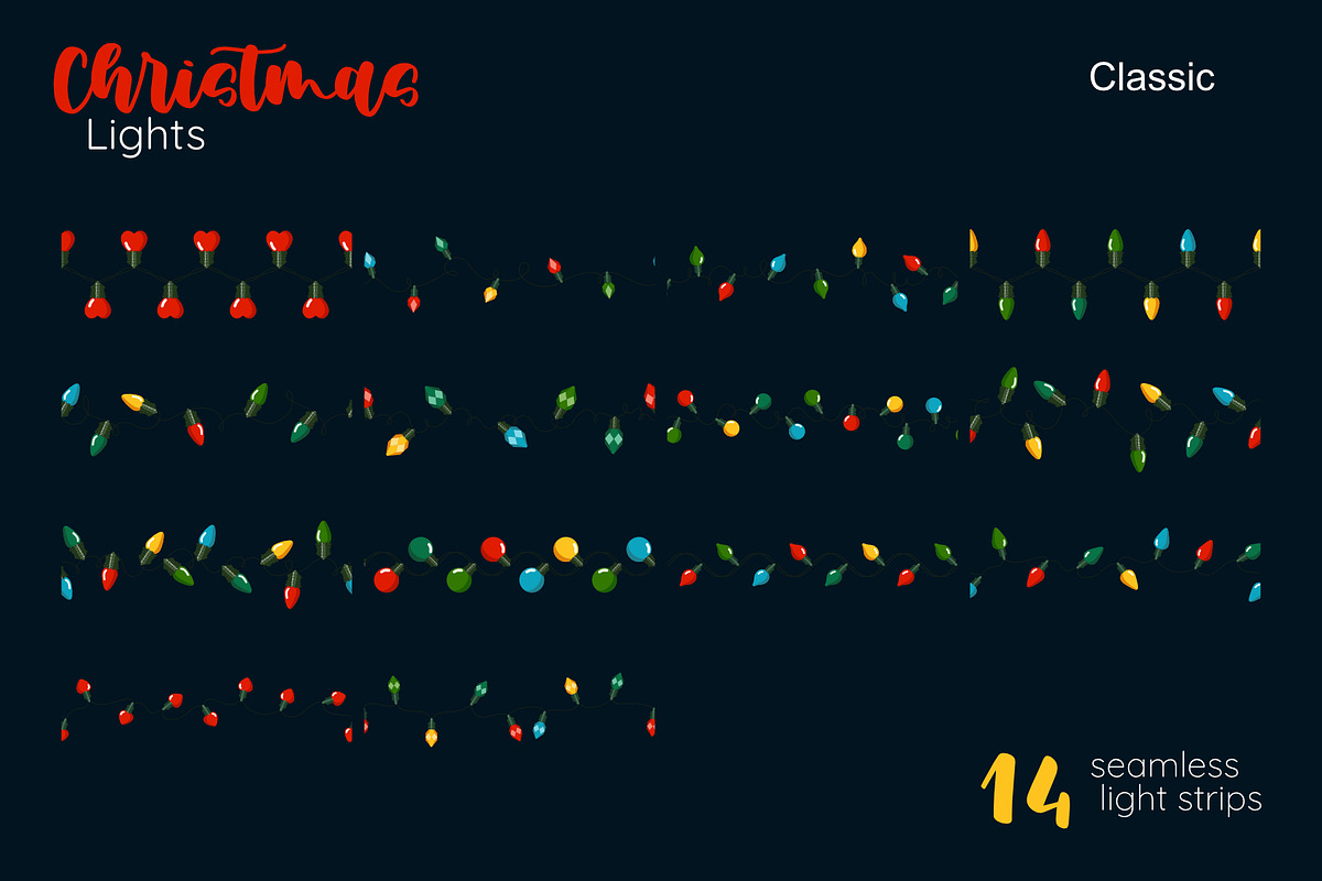Christmas Lights Borders & Patterns, a Seasonal Illustration by moja doodle (Photo 8 of 10)